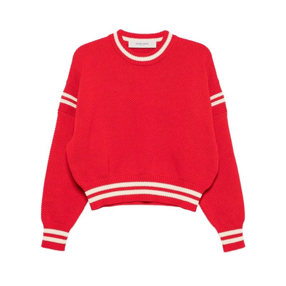 Golden Goose Women Maglione Boxy In Cotone Rosso Con Ricamo